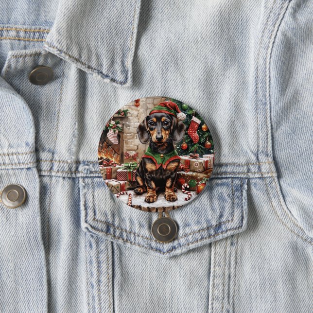 Christmas Dachshund Dogs Elf Button (In Situ)