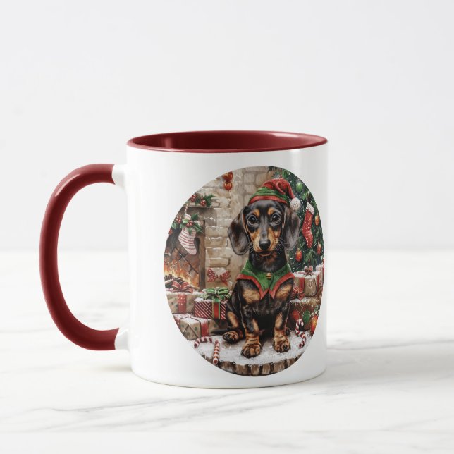 Christmas Dachshund Dogs Elf Mug (Left)