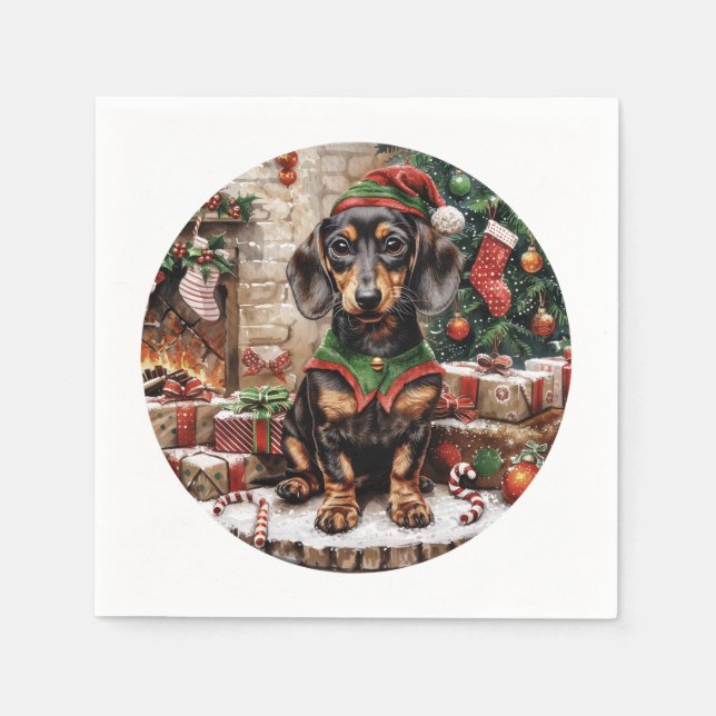 Christmas Dachshund Dogs Elf Napkins (Front)