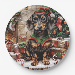 Christmas Dachshund Dogs Elf Paper Plates