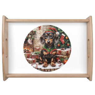 Christmas Dachshund Dogs Elf Serving Tray