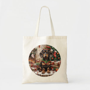 Christmas Dachshund Dogs Elf Tote Bag