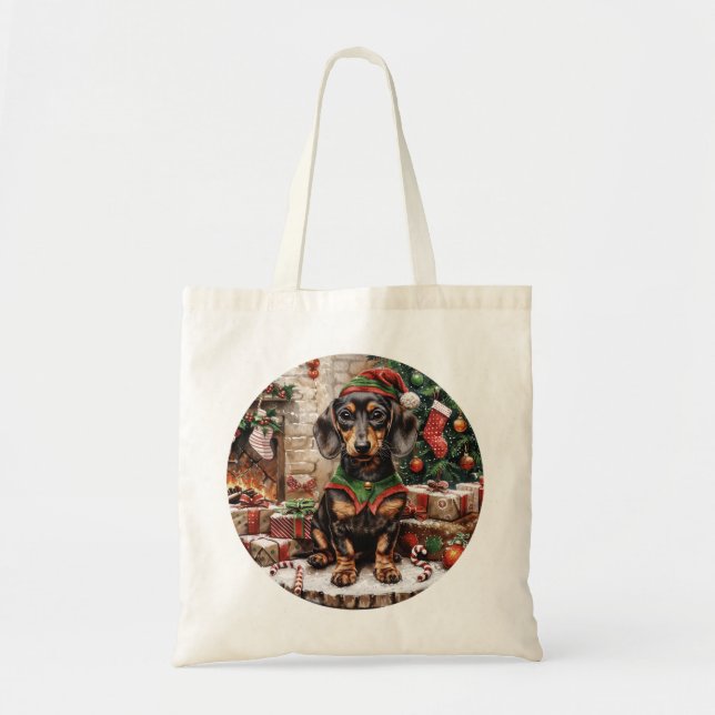 Christmas Dachshund Dogs Elf Tote Bag (Front)