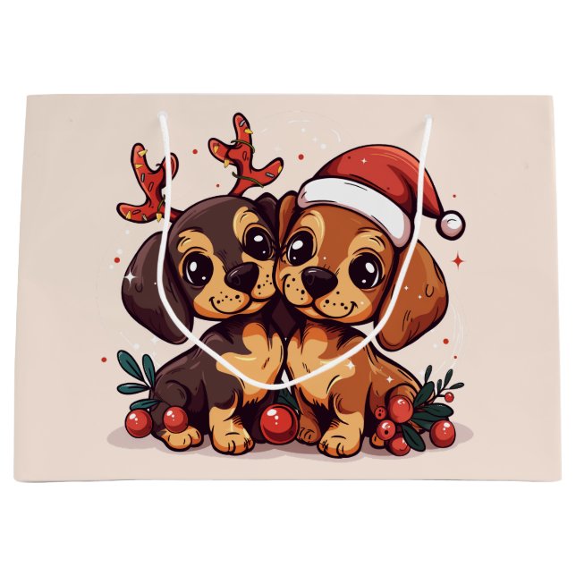 Christmas Dachshund Dogs Large Gift Bag (Front)