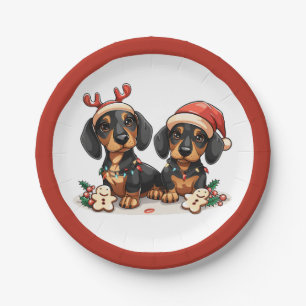 Christmas Dachshund Dogs Paper Plates