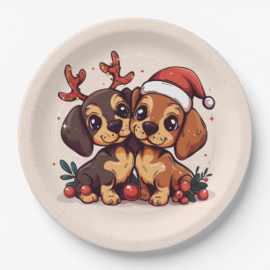 Christmas Dachshund Dogs Paper Plates