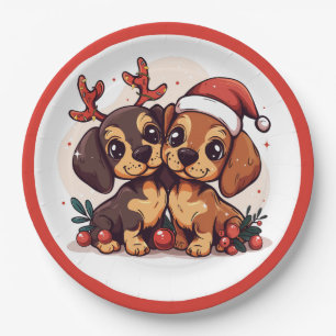 Christmas Dachshund Dogs Paper Plates