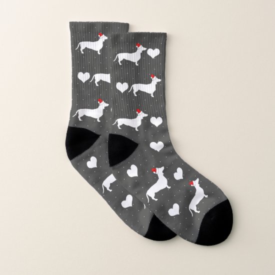 Christmas Dachshund Dogs & Santa Hats Socks