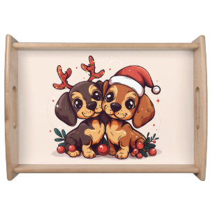 Christmas Dachshund Dogs Serving Tray