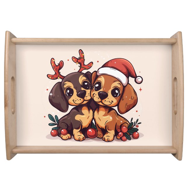 Christmas Dachshund Dogs Serving Tray (Front)