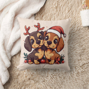 Christmas Dachshund Dogs Throw Pillow
