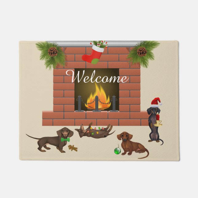 Christmas Dachshund Door Mat Welcome Mat (Front)