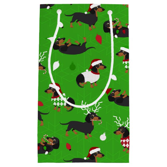 Christmas Dachshund Green Small Gift Bag (Front)