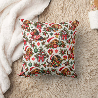 Christmas Dachshund Holiday Mischief Throw Pillow