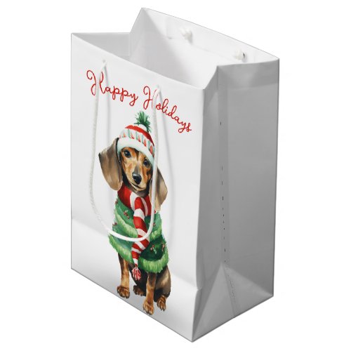 Christmas Dachshund In A Scarf Medium Gift Bag