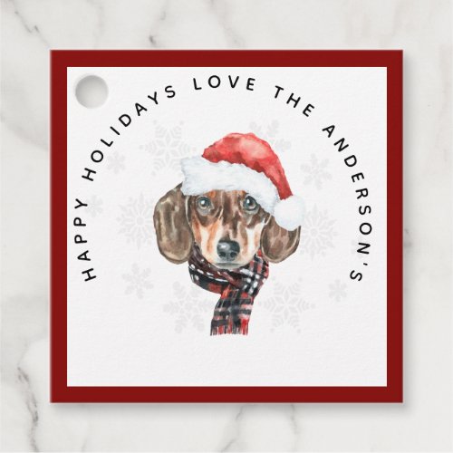 Christmas DACHSHUND In Santas Hat Watercolor Gifts Favor Tags