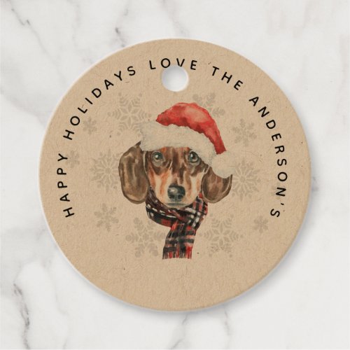 Christmas DACHSHUND In Santas Hat Watercolor Gifts Favor Tags