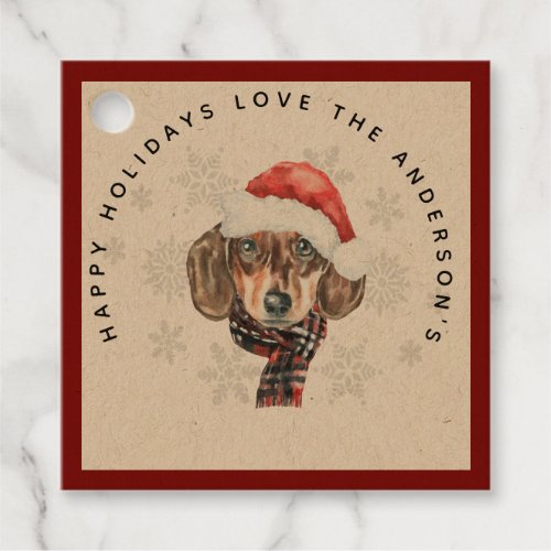 Christmas DACHSHUND In Santas Hat Watercolor Gifts Favor Tags