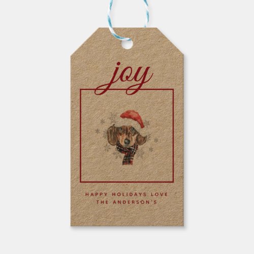 Christmas DACHSHUND In Santas Hat Watercolor Gifts Gift Tags