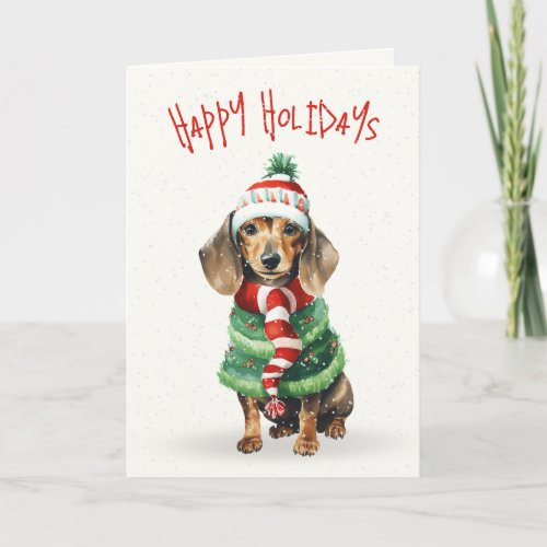 Christmas Dachshund In Snowflakes Holiday Card