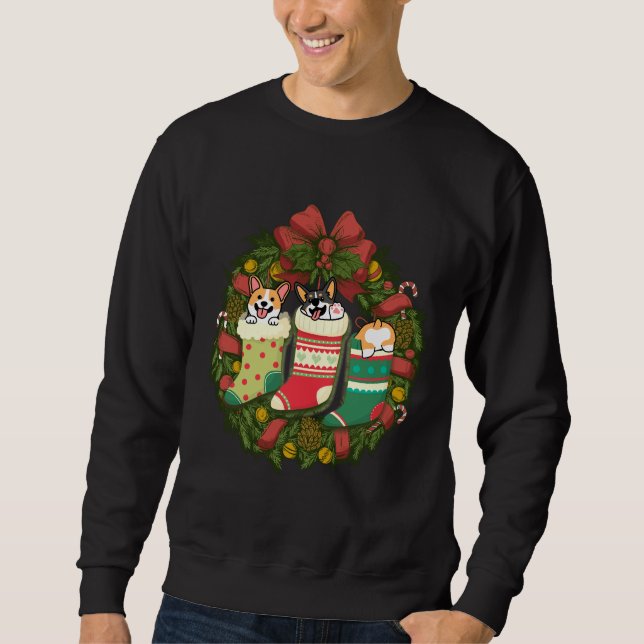 Christmas Dachshund In Socks Corgi Dog Lover Sweatshirt (Front)