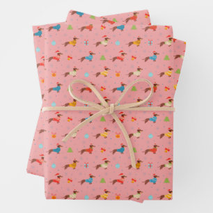 Christmas Dachshund In Winter Knitted Sweaters Wrapping Paper Sheets