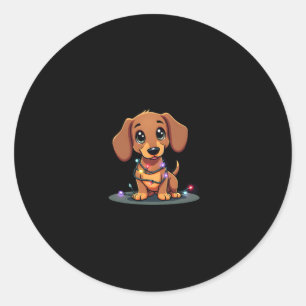 Christmas Dachshund Lights (1) Classic Round Sticker