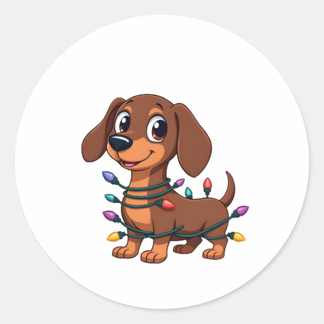 Christmas Dachshund Lights (1) Classic Round Sticker (Front)