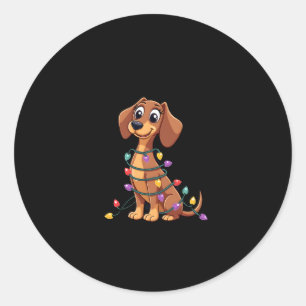 Christmas Dachshund Lights (2) Classic Round Sticker