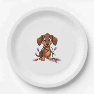 Christmas Dachshund Lights (2) Paper Plates