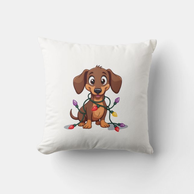 Christmas Dachshund Lights (2) Throw Pillow (Front)