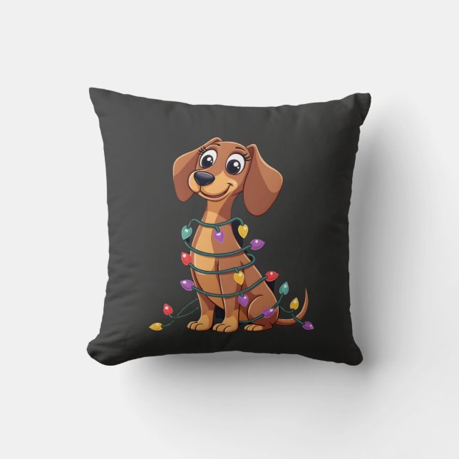 Christmas Dachshund Lights (2) Throw Pillow (Front)