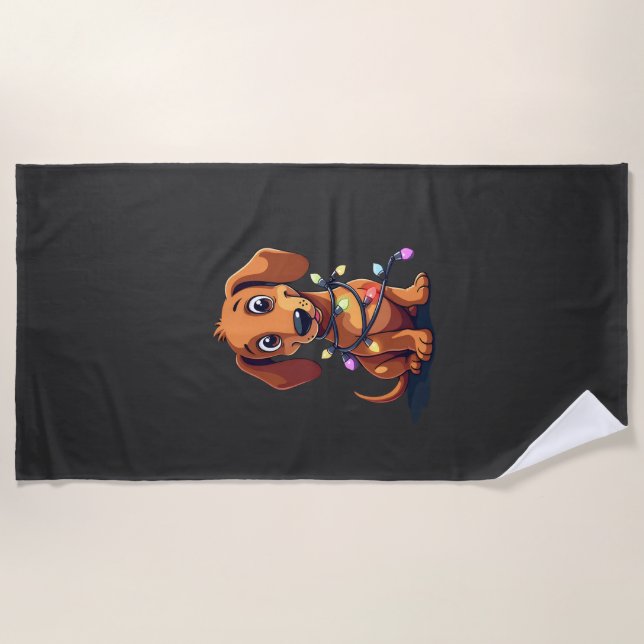 Christmas Dachshund Lights (3) Beach Towel (Front)