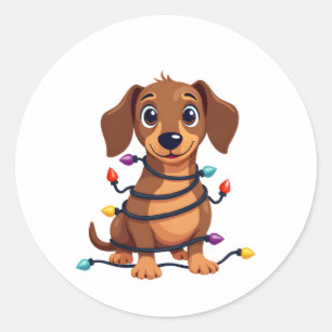 Christmas Dachshund Lights Classic Round Sticker