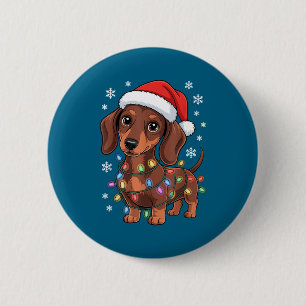 Christmas Dachshund Lights Santa Hat Holiday Dog L Button