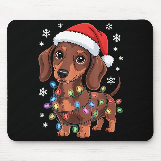 Christmas Dachshund Lights Santa Hat Holiday Dog L Mouse Pad (Front)