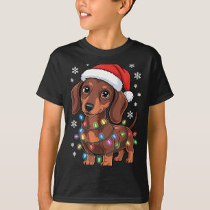 Christmas Dachshund Lights Santa Hat Holiday Dog L T-Shirt