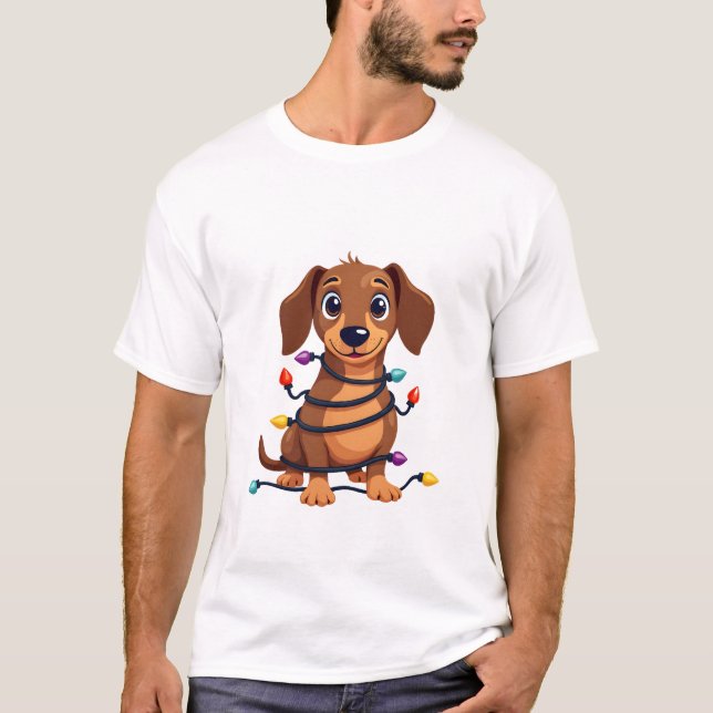 Christmas Dachshund Lights T-Shirt (Front)