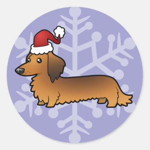 Christmas Dachshund longhair Classic Round Sticker