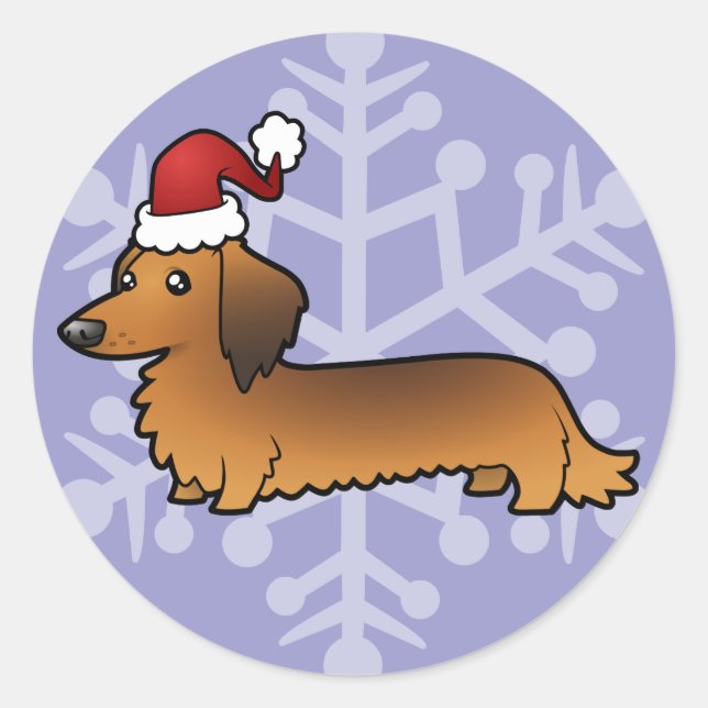 Christmas Dachshund (longhair) Classic Round Sticker (Front)