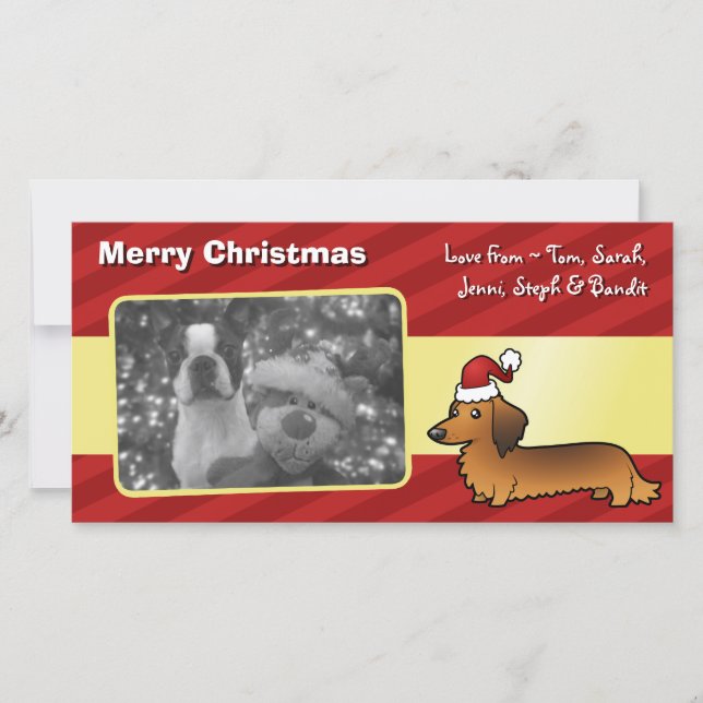 Christmas Dachshund (longhair) Holiday Card (Front)