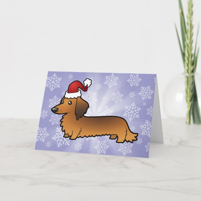 Christmas Dachshund (longhair) Holiday Card (Front)