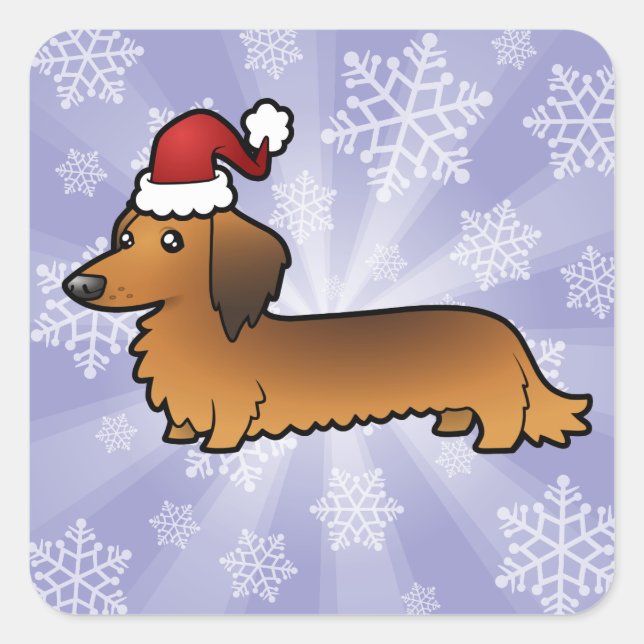 Christmas Dachshund (longhair) Square Sticker (Front)
