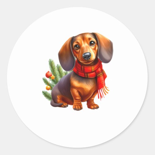 Christmas Dachshund Painting _ Holiday Doxie Classic Round Sticker