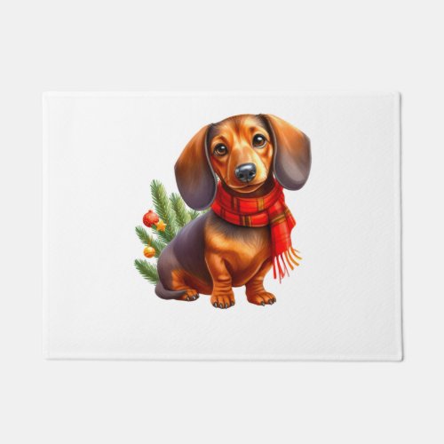 Christmas Dachshund Painting _ Holiday Doxie Doormat