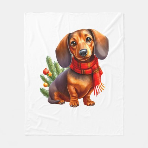 Christmas Dachshund Painting _ Holiday Doxie Fleece Blanket