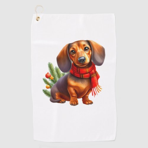 Christmas Dachshund Painting _ Holiday Doxie Golf Towel