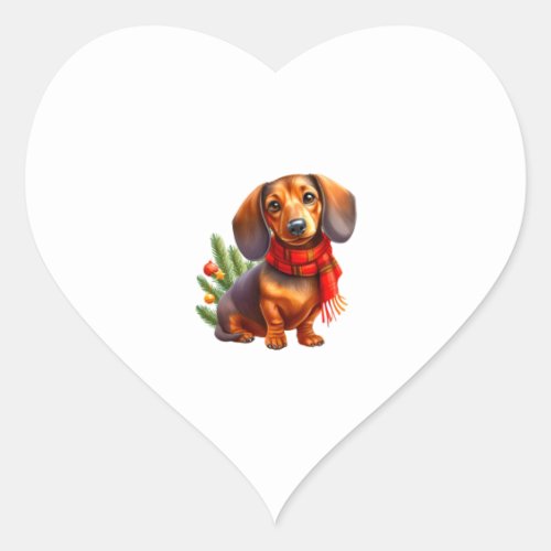 Christmas Dachshund Painting _ Holiday Doxie Heart Sticker