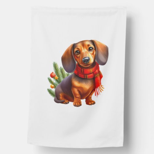 Christmas Dachshund Painting _ Holiday Doxie House Flag