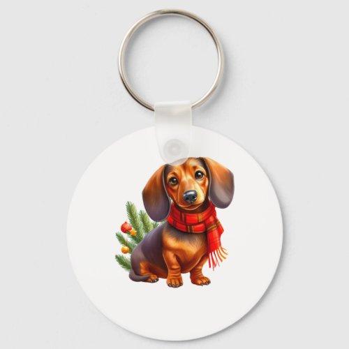Christmas Dachshund Painting _ Holiday Doxie Keychain